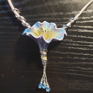 Franz Collection Porcelain Hand Painted Enamel Morning Glory Necklace